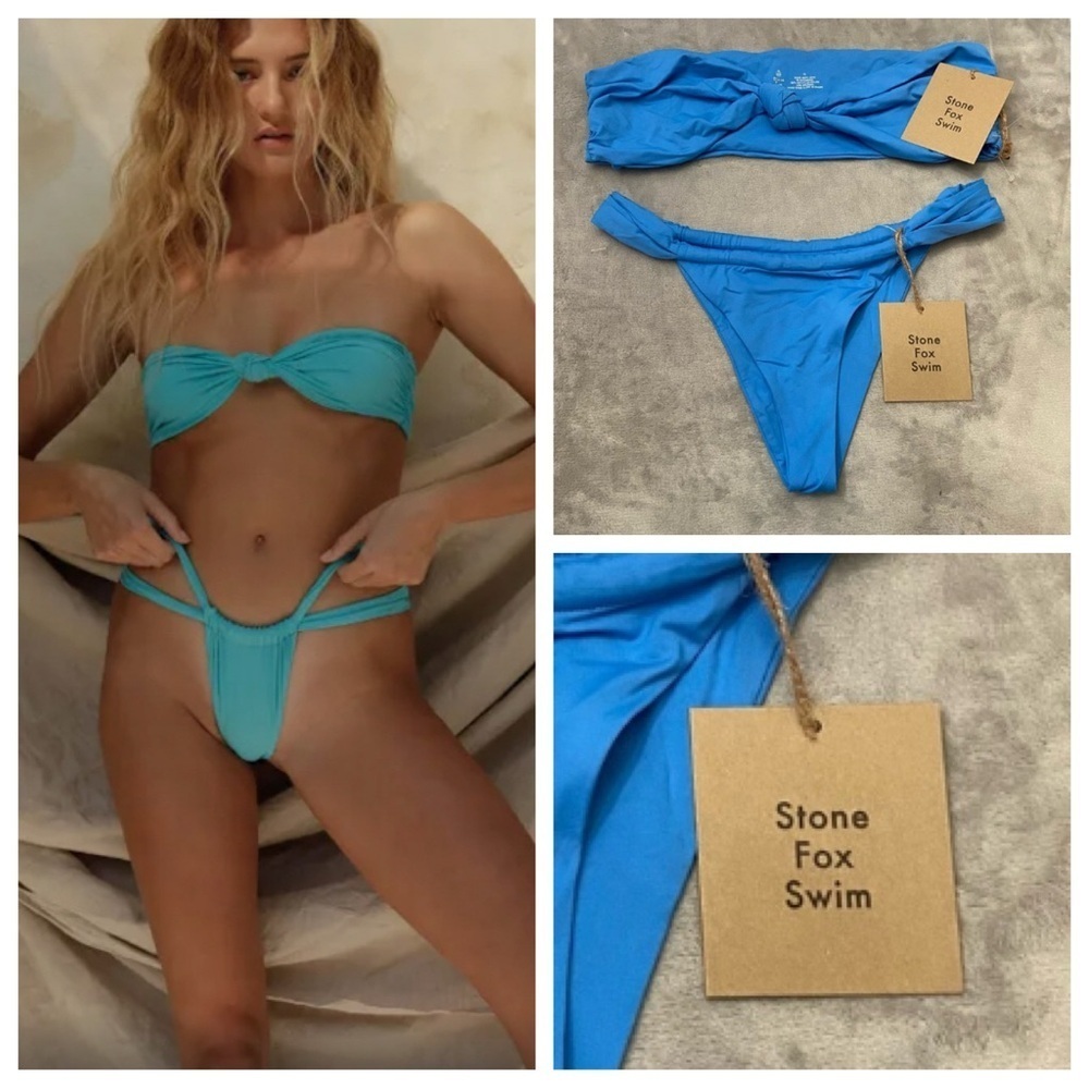 New! SET Stone Fox Swim lele bijou Blue 2-Piece bikini Swimsuit 4672